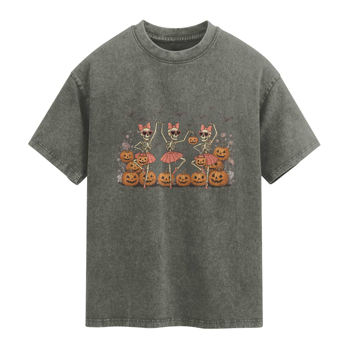 Funny Halloween Skeleton Dance Washed Cotton T-Shirt Gift For Ballet Lover