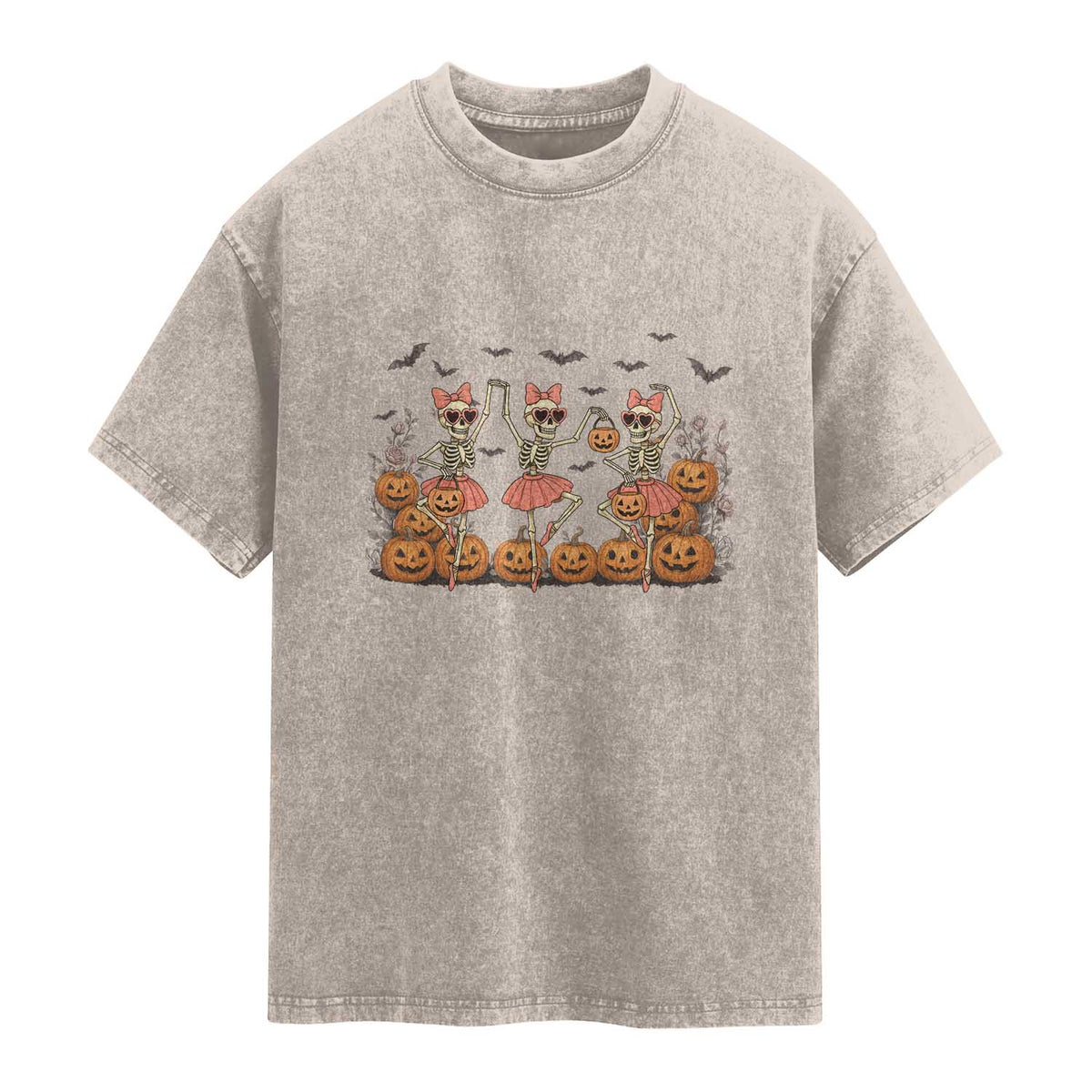 Funny Halloween Skeleton Dance Washed Cotton T-Shirt Gift For Ballet Lover