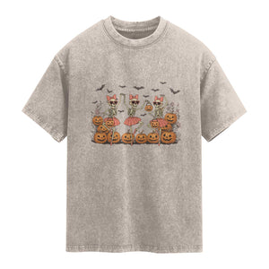 Funny Halloween Skeleton Dance Washed Cotton T-Shirt Gift For Ballet Lover