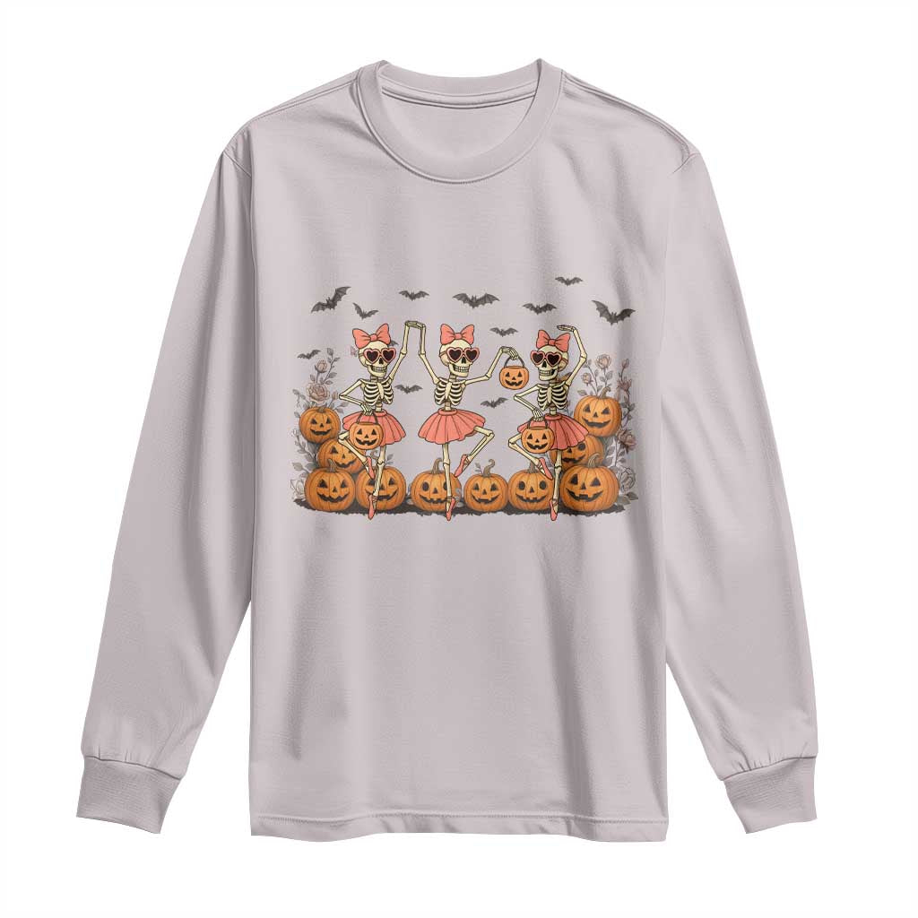 Funny Halloween Skeleton Dance Long Sleeve Shirt Gift For Ballet Lover TS12 Ice Gray Print Your Wear