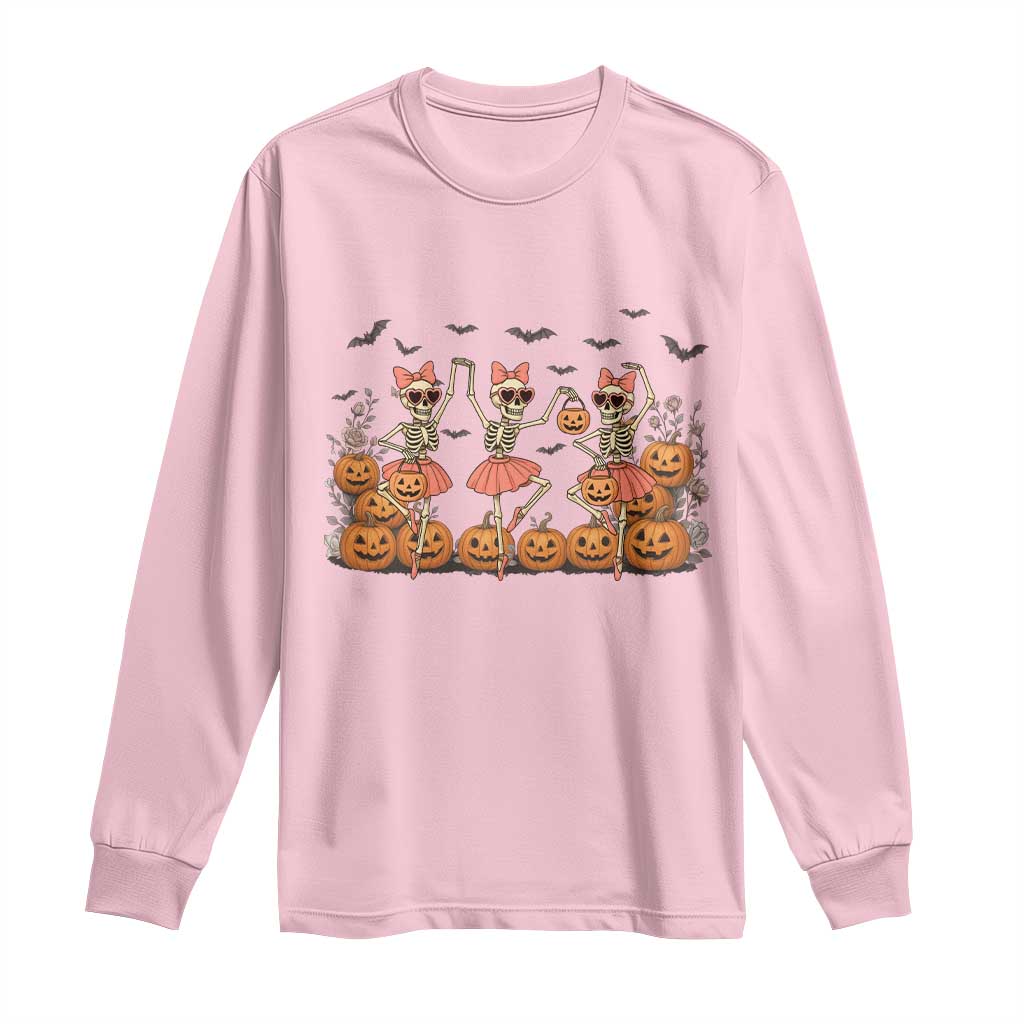 Funny Halloween Skeleton Dance Long Sleeve Shirt Gift For Ballet Lover TS12 Light Pink Print Your Wear