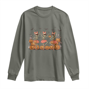 Funny Halloween Skeleton Dance Long Sleeve Shirt Gift For Ballet Lover TS12 Military Green Print Your Wear