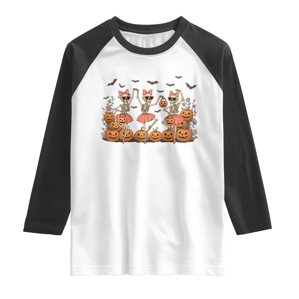 Funny Halloween Skeleton Dance Raglan Shirt Gift For Ballet Lover TS12 White Black Print Your Wear