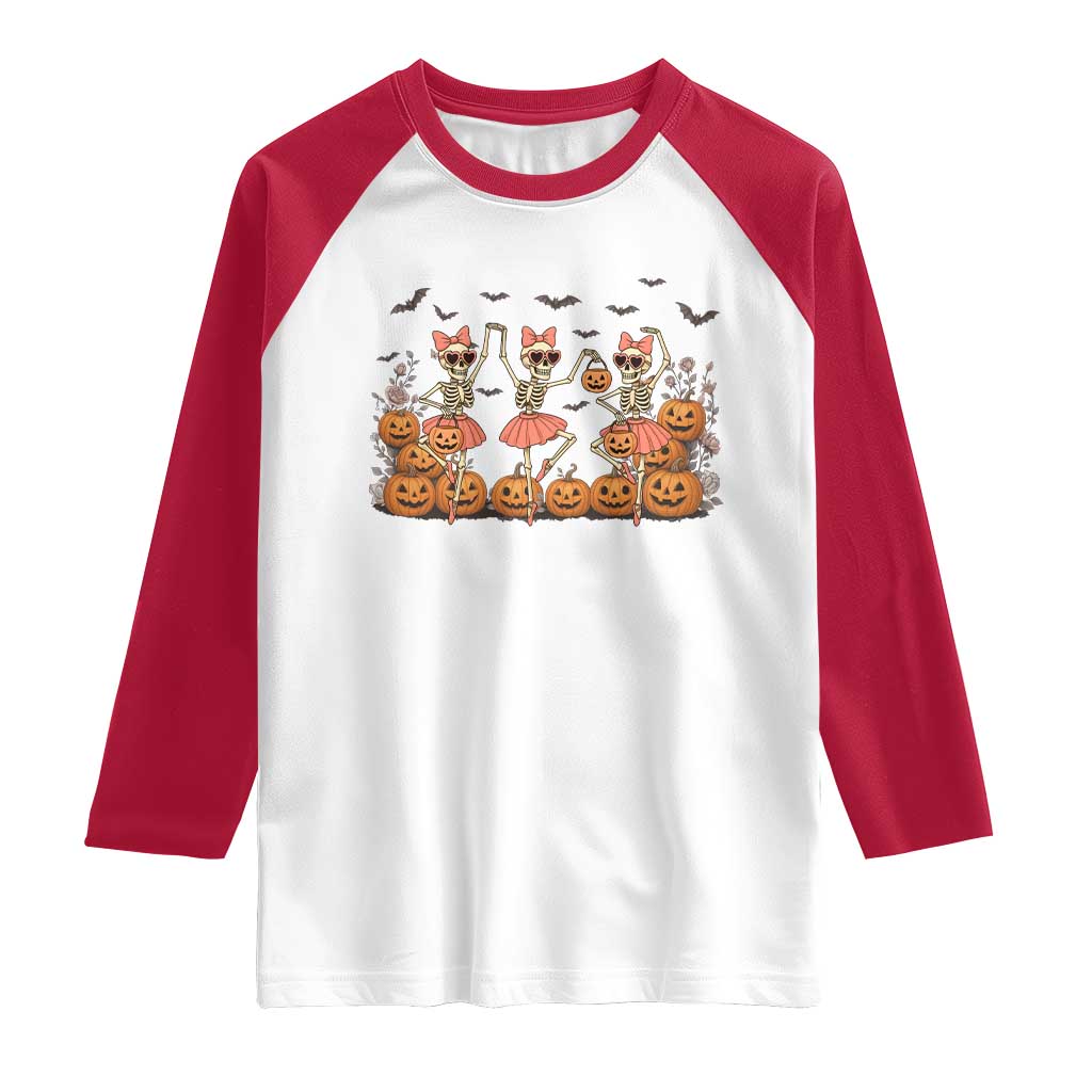 Funny Halloween Skeleton Dance Raglan Shirt Gift For Ballet Lover TS12 White Red Print Your Wear