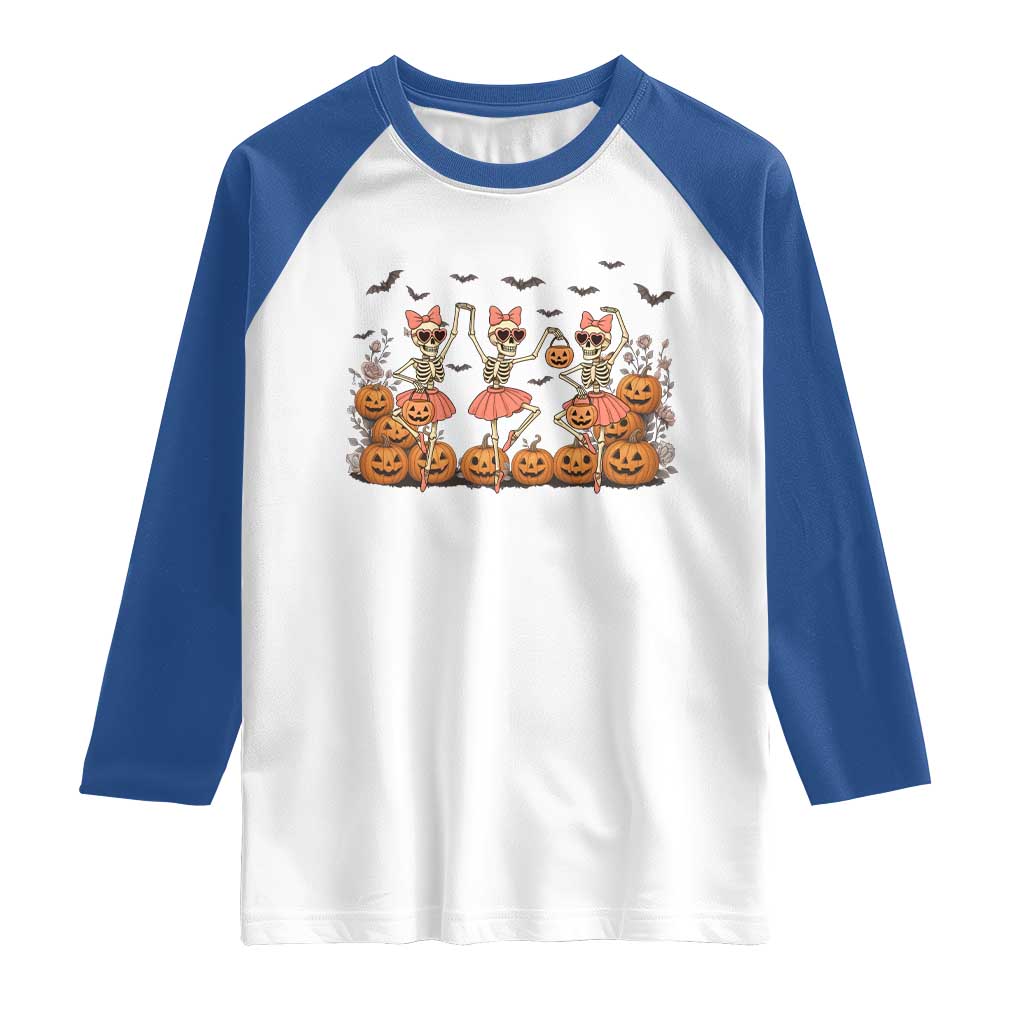 Funny Halloween Skeleton Dance Raglan Shirt Gift For Ballet Lover TS12 White Royal Print Your Wear