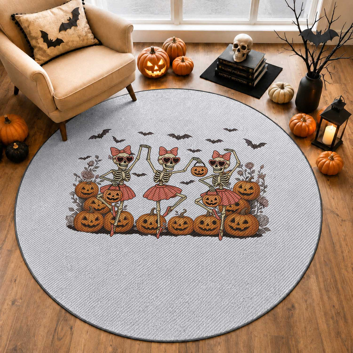 Funny Halloween Skeleton Dance Round Rug Gift For Ballet Lover