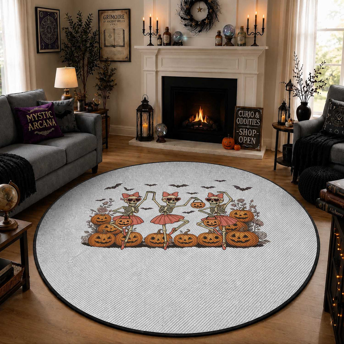 Funny Halloween Skeleton Dance Round Rug Gift For Ballet Lover