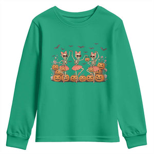 Funny Halloween Skeleton Dance Youth Sweatshirt Gift For Ballet Lover TS12 Irish Green Print Your Wear