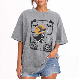 Funny Skeleton Witches Dance Ballet Washed Cotton T-Shirt Halloween Gift