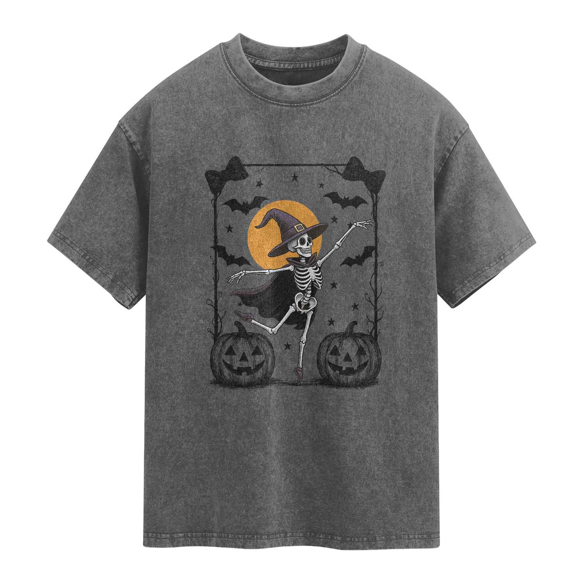 Funny Skeleton Witches Dance Ballet Washed Cotton T-Shirt Halloween Gift