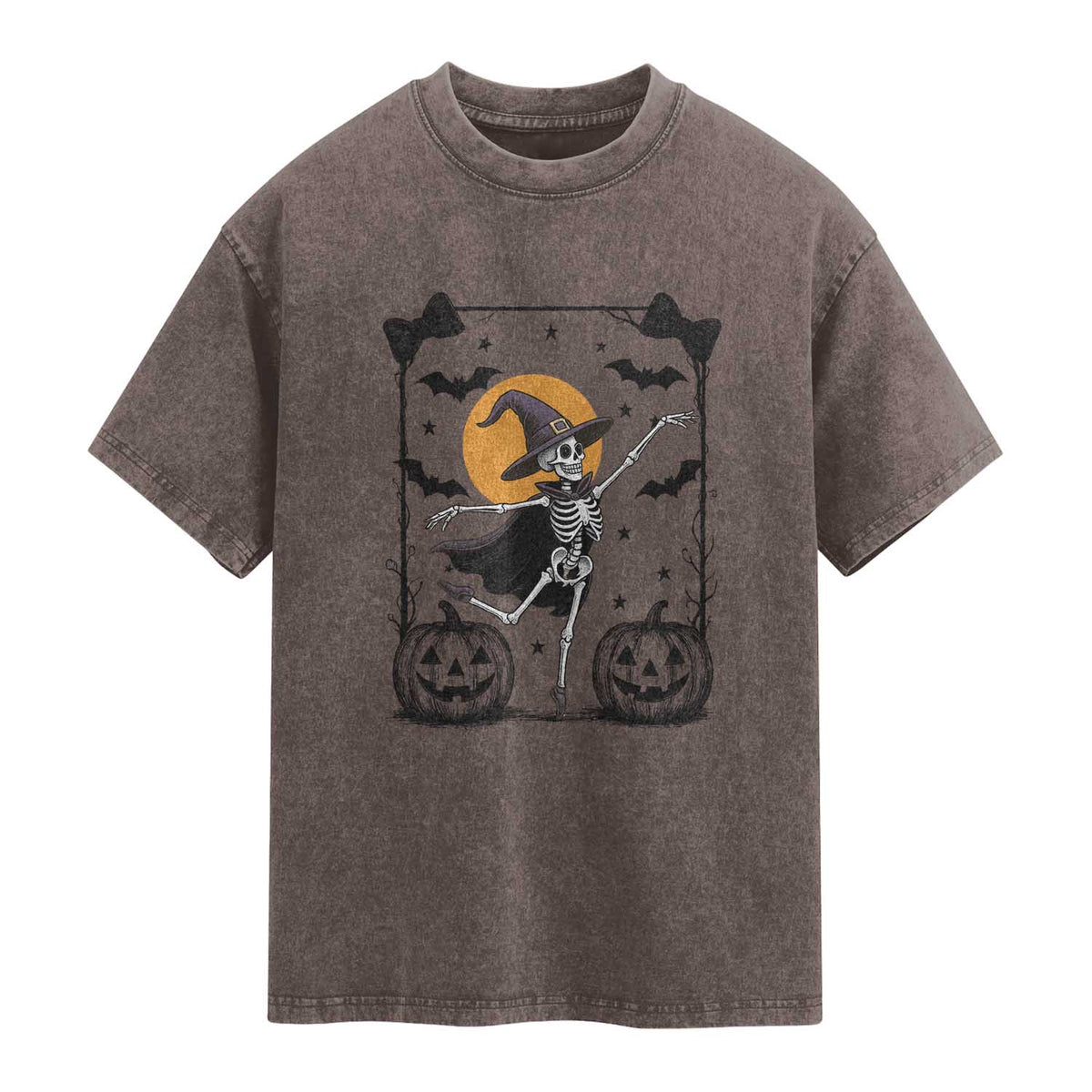 Funny Skeleton Witches Dance Ballet Washed Cotton T-Shirt Halloween Gift