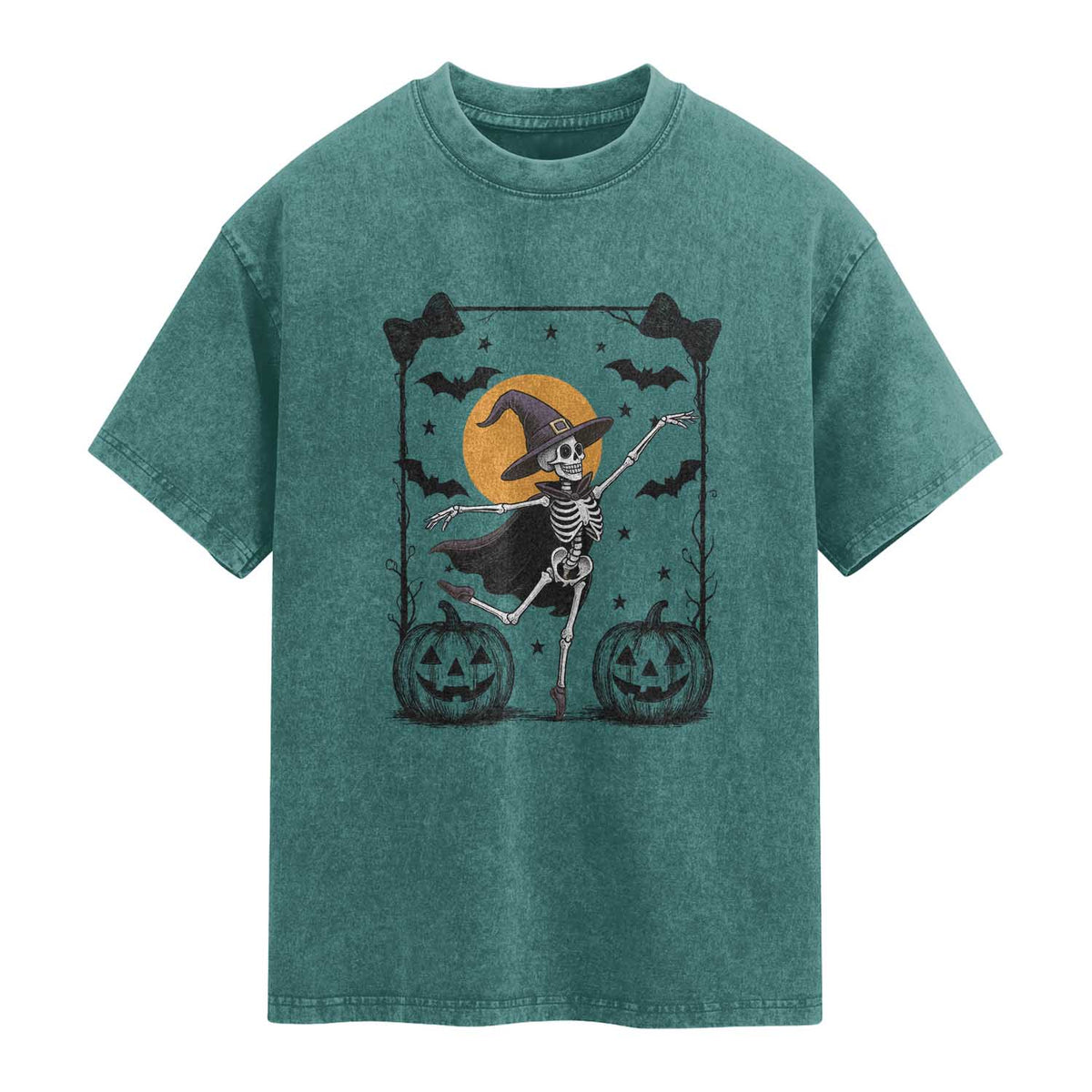 Funny Skeleton Witches Dance Ballet Washed Cotton T-Shirt Halloween Gift