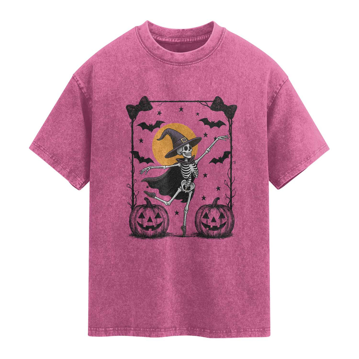 Funny Skeleton Witches Dance Ballet Washed Cotton T-Shirt Halloween Gift