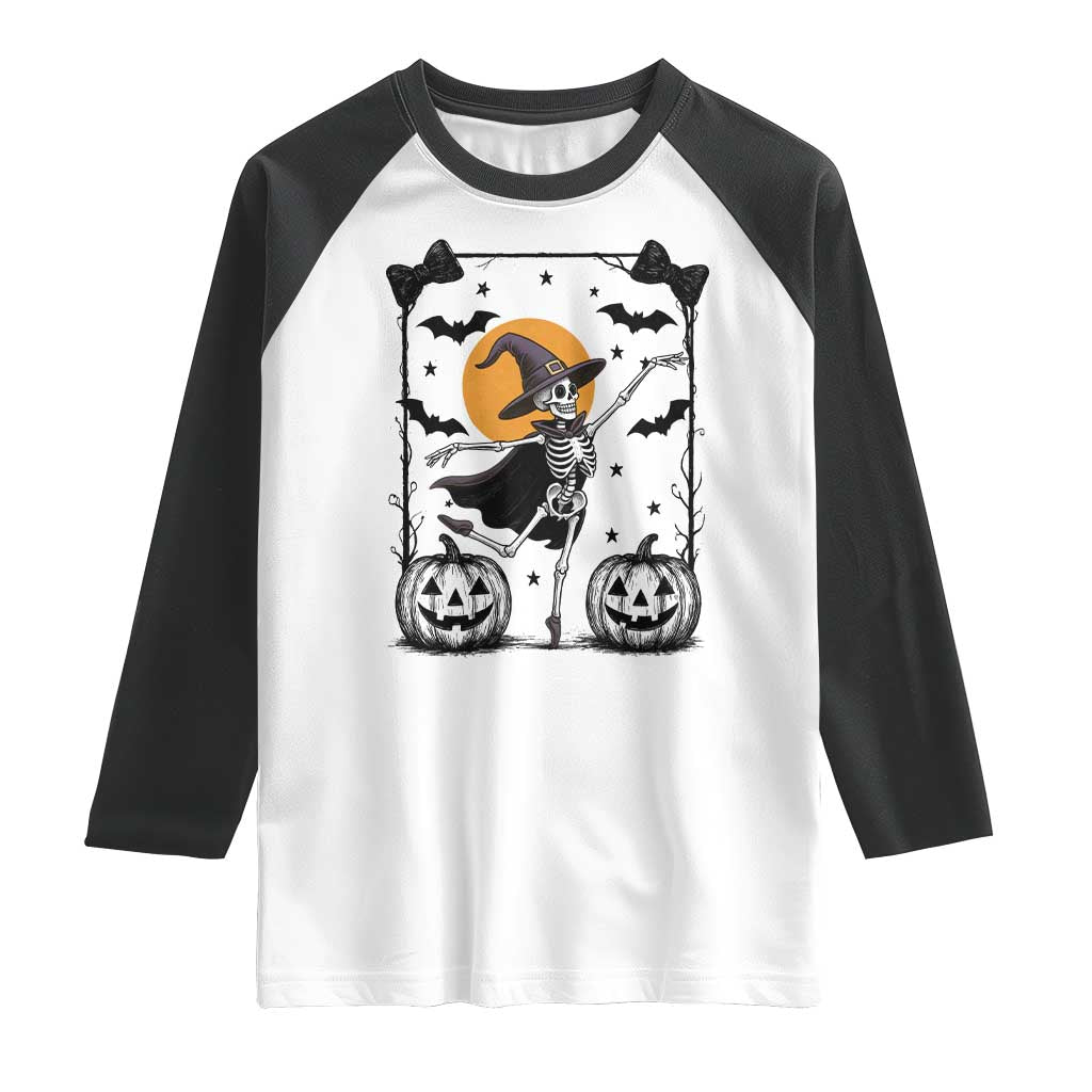 Funny Skeleton Witches Dance Ballet Raglan Shirt Halloween Gift TS12 White Black Print Your Wear