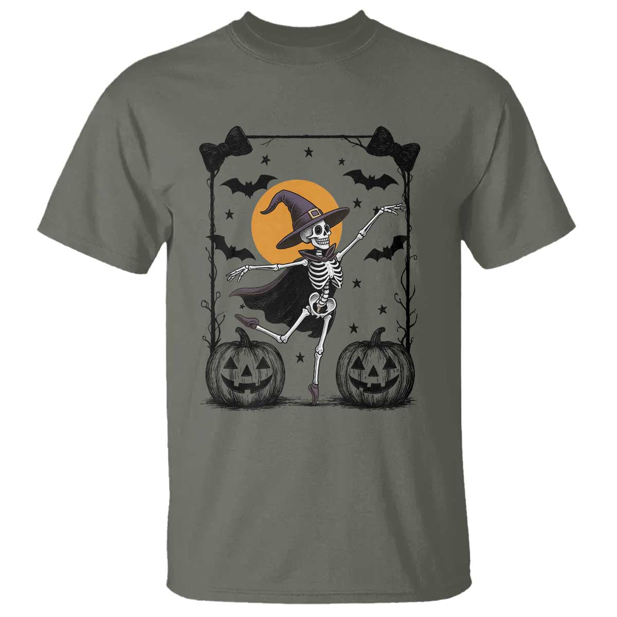 Funny Skeleton Witches Dance Ballet T Shirt Halloween Gift TS12 Military Green Print Your Wear
