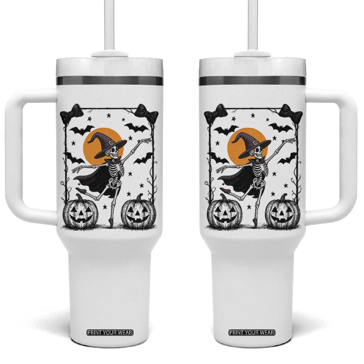 Funny Skeleton Witches Dance Ballet Tumbler With Handle Halloween Gift TS12 One Size: 40 oz White Print Your Wear