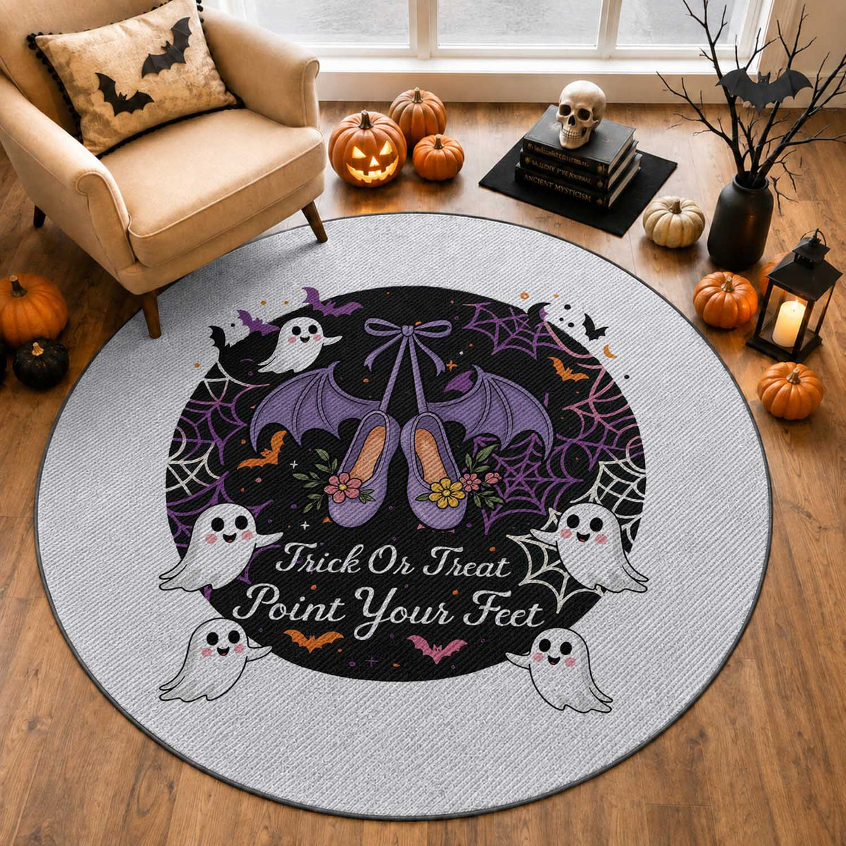 Trick Or Treat Point Your Feet Round Rug Funny Halloween Ballet Gift