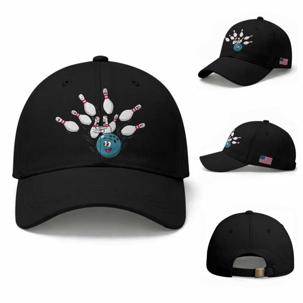 Funny Sport Bowler Gift Baseball Cap Bowling Ball Chasing Pins TS12 Baseball Cap Universal Fit Black Print Your Wear