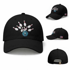 Funny Sport Bowler Gift Baseball Cap Bowling Ball Chasing Pins TS12 Baseball Cap Universal Fit Black Print Your Wear