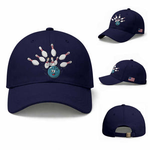 Funny Sport Bowler Gift Baseball Cap Bowling Ball Chasing Pins TS12 Baseball Cap Universal Fit Dark Blue Print Your Wear