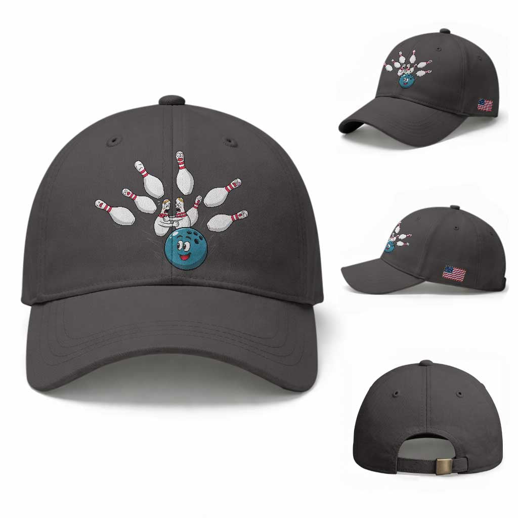 Funny Sport Bowler Gift Baseball Cap Bowling Ball Chasing Pins TS12 Baseball Cap Universal Fit Dark Gray Print Your Wear