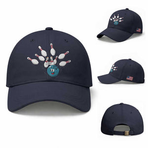 Funny Sport Bowler Gift Baseball Cap Bowling Ball Chasing Pins TS12 Baseball Cap Universal Fit Navy Print Your Wear