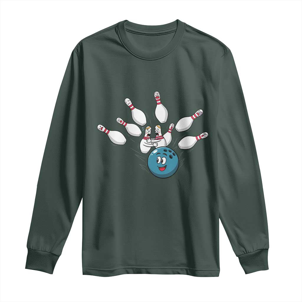 Funny Sport Bowler Gift Long Sleeve Shirt Bowling Ball Chasing Pins TS12 Dark Forest Green Print Your Wear