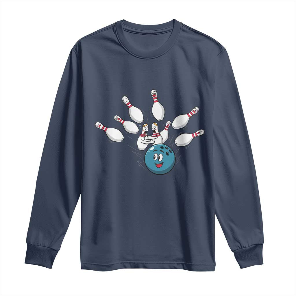 Funny Sport Bowler Gift Long Sleeve Shirt Bowling Ball Chasing Pins TS12 Navy Print Your Wear