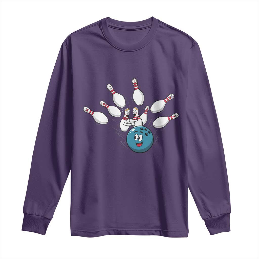Funny Sport Bowler Gift Long Sleeve Shirt Bowling Ball Chasing Pins TS12 Purple Print Your Wear
