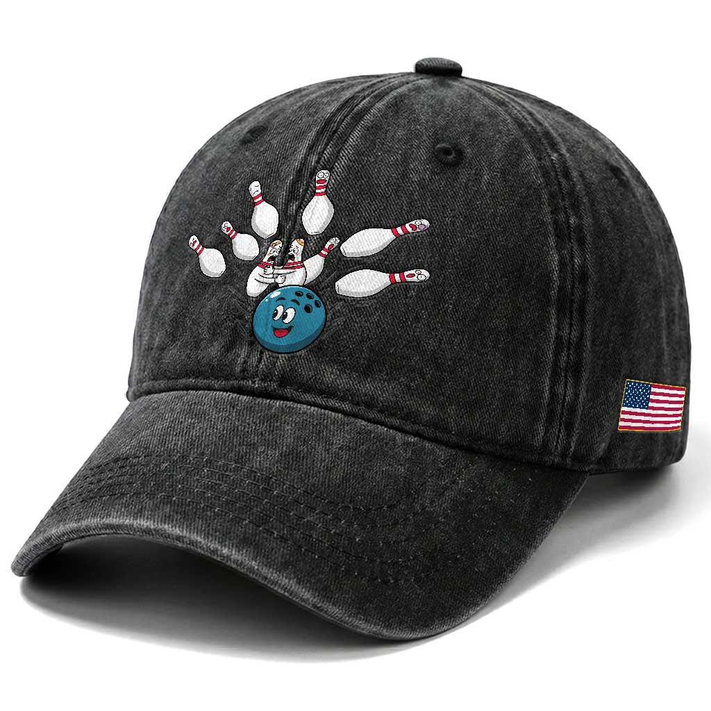 Funny Sport Bowler Gift Washed Cotton Baseball Cap Bowling Ball Chasing Pins TS12 Print Your Wear