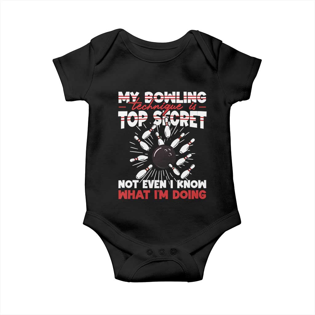 My Bowling Technique Is Top Secret Baby Onesie Funny Bowler Gift TS12 Black Print Your Wear
