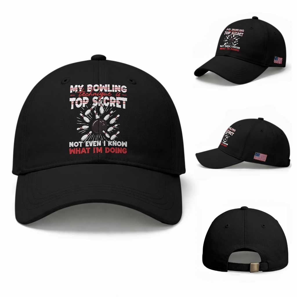 My Bowling Technique Is Top Secret Baseball Cap Funny Bowler Gift TS12 Baseball Cap Universal Fit Black Print Your Wear