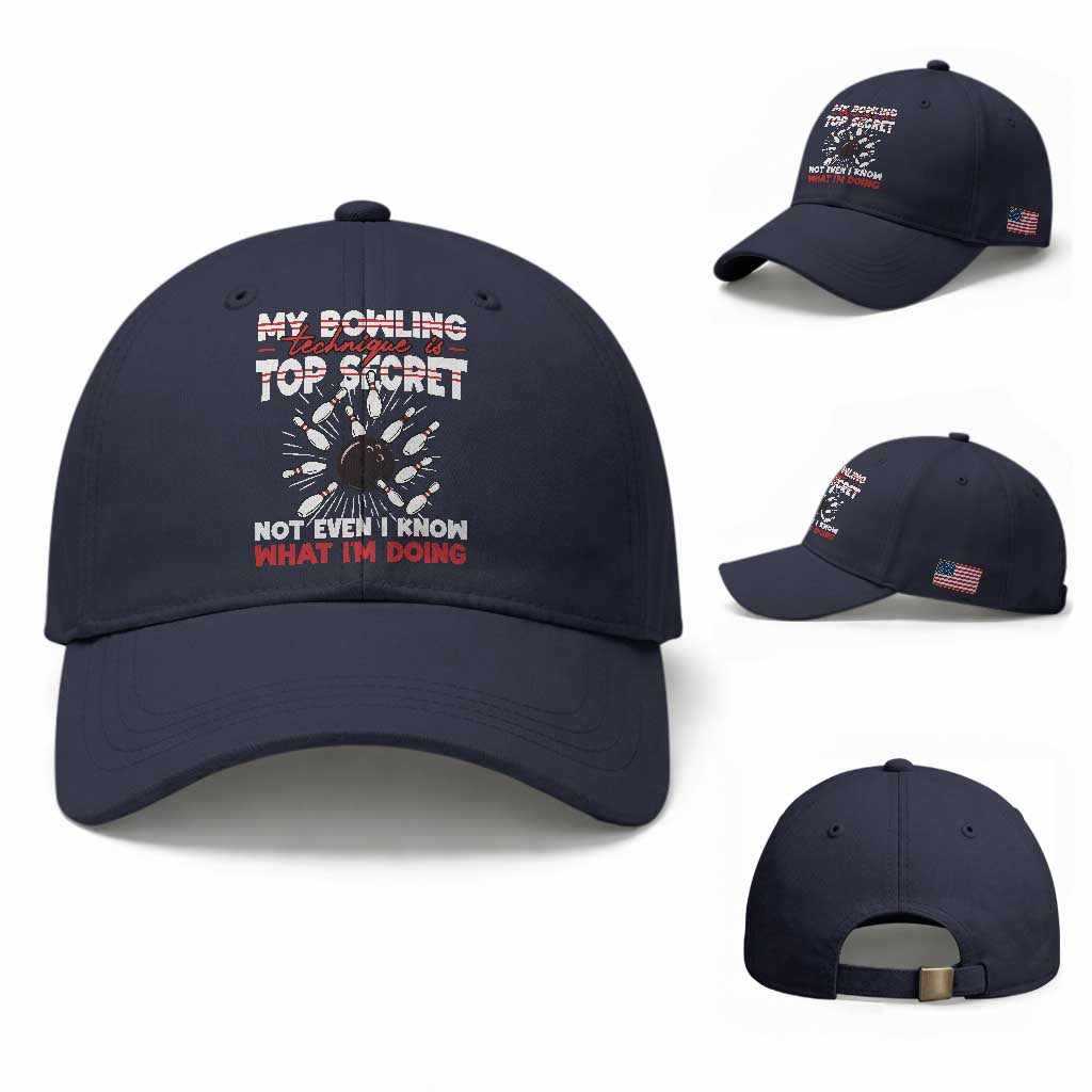 My Bowling Technique Is Top Secret Baseball Cap Funny Bowler Gift TS12 Baseball Cap Universal Fit Navy Print Your Wear