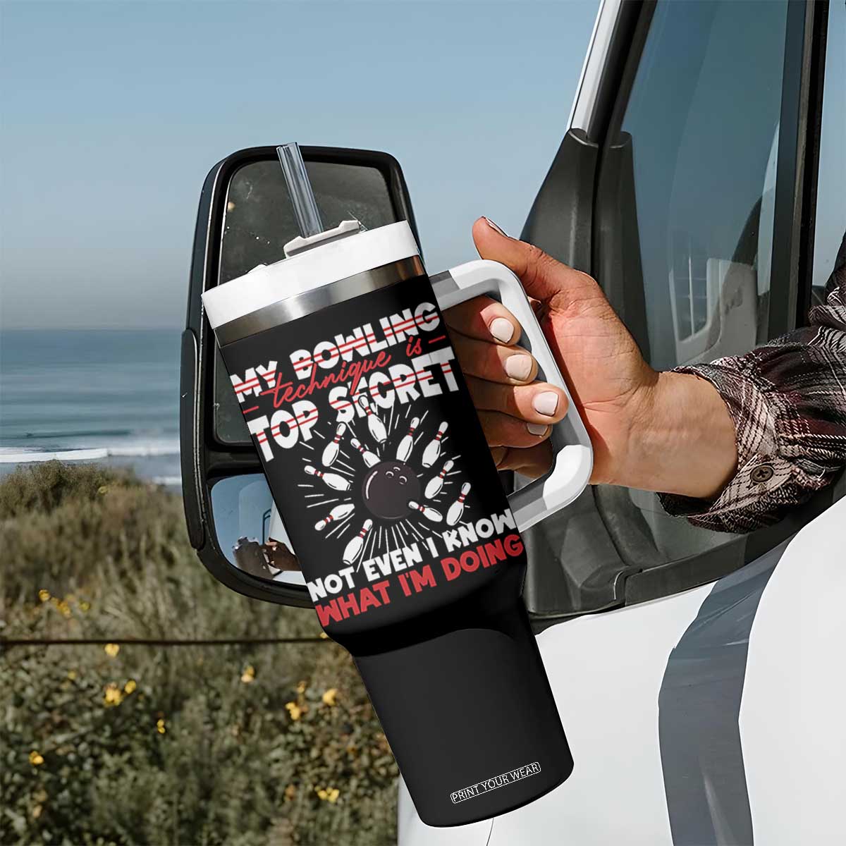 My Bowling Technique Is Top Secret Tumbler With Handle Funny Bowler Gift TS12 Print Your Wear