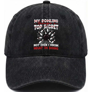 My Bowling Technique Is Top Secret Washed Cotton Baseball Cap Funny Bowler Gift TS12 Print Your Wear