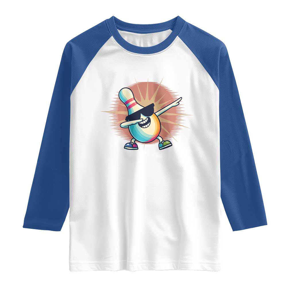 Dabbing Bowling Pin Raglan Shirt Funny Player Gift TS12 White Royal Print Your Wear