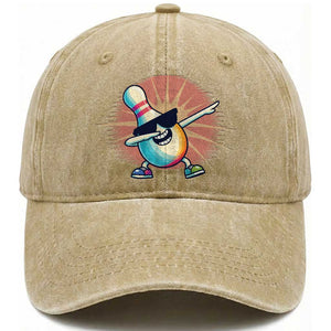 Dabbing Bowling Pin Washed Cotton Baseball Cap Funny Player Gift TS12 Print Your Wear