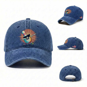 Dabbing Bowling Pin Washed Cotton Baseball Cap Funny Player Gift TS12 Washed Cap Universal Fit Royal Blue Print Your Wear