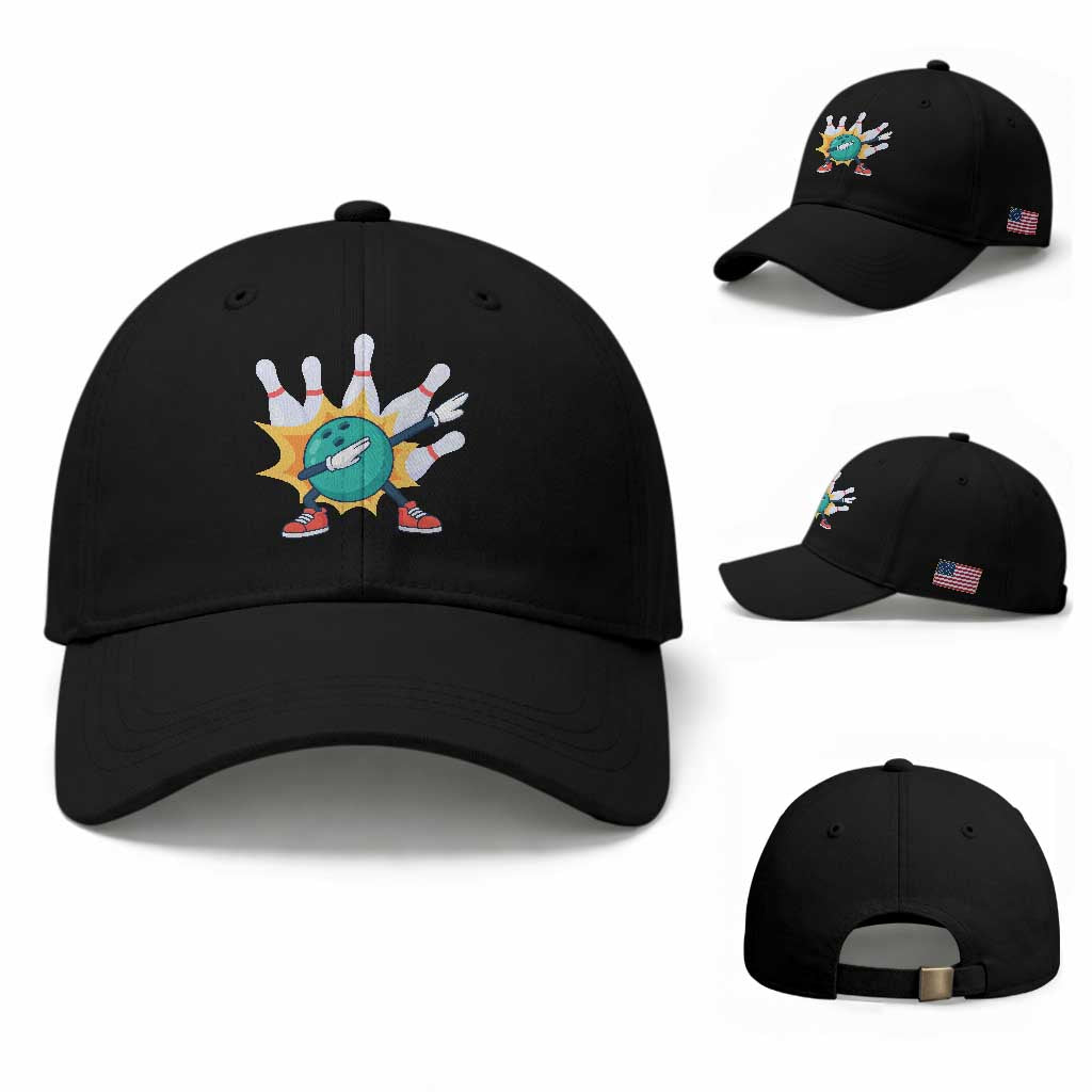 Funny Bowling Ball Dab Baseball Cap Sports Lover Gift TS12 Baseball Cap Universal Fit Black Print Your Wear