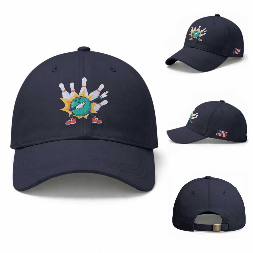 Funny Bowling Ball Dab Baseball Cap Sports Lover Gift TS12 Baseball Cap Universal Fit Navy Print Your Wear