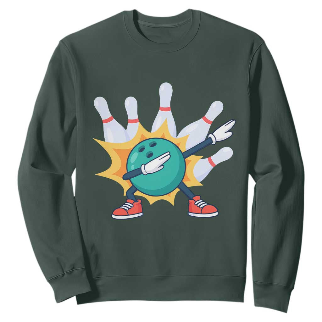 Funny Bowling Ball Dab Sweatshirt Sports Lover Gift TS12 Dark Forest Green Print Your Wear