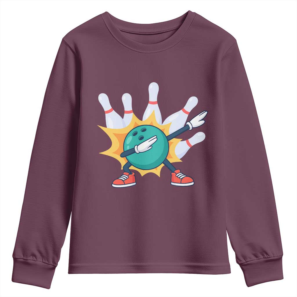 Funny Bowling Ball Dab Youth Sweatshirt Sports Lover Gift TS12 Maroon Print Your Wear