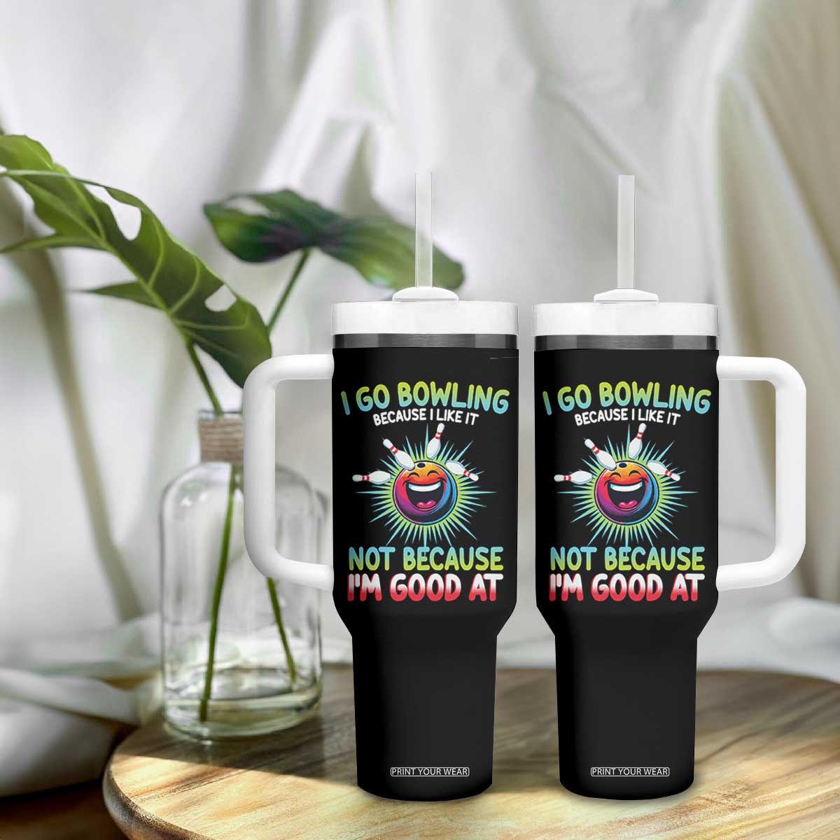 Bowling Humor Gift Tumbler With Handle I Go Bowling Because I Like It TS12 Print Your Wear