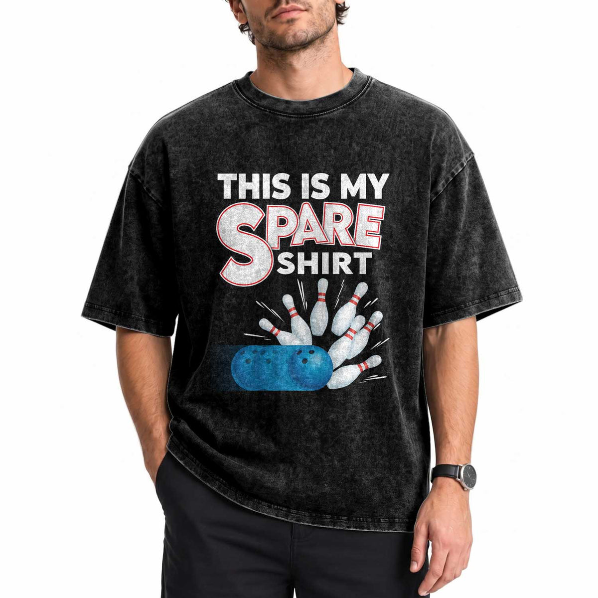 This Is My Spare Shirt Washed Cotton T-Shirt Bowling Pun Gift
