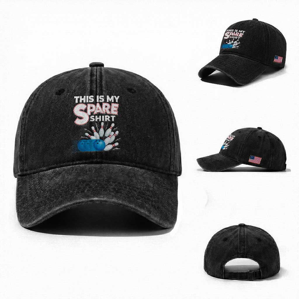 This Is My Spare Shirt Washed Cotton Baseball Cap Bowling Pun Gift TS12 Washed Cap Universal Fit Black Print Your Wear