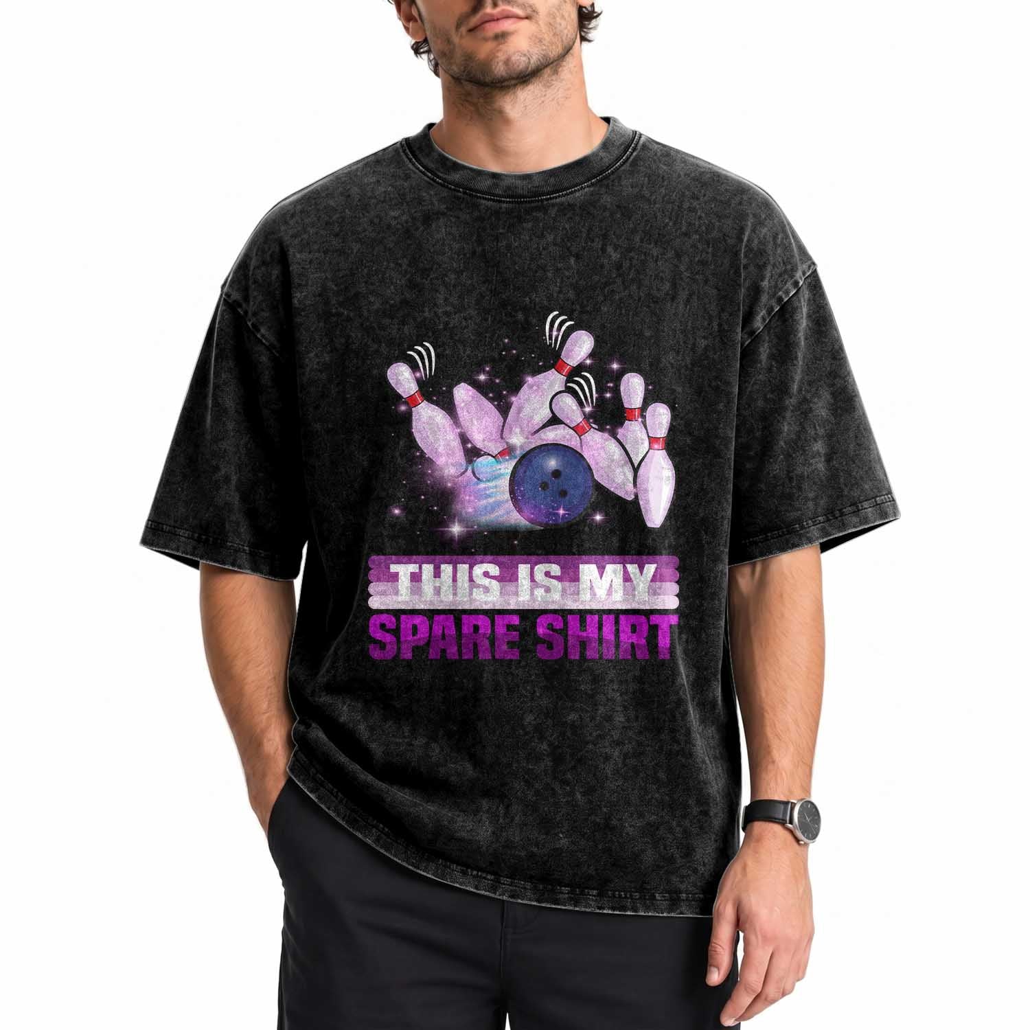 Funny Bowling Lover Washed Cotton T-Shirt This Is My Spare Shirt Quote