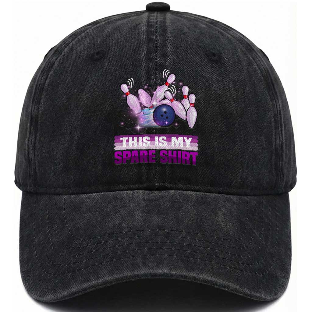 Funny Bowling Lover Washed Cotton Baseball Cap This Is My Spare Shirt Quote TS12 Print Your Wear
