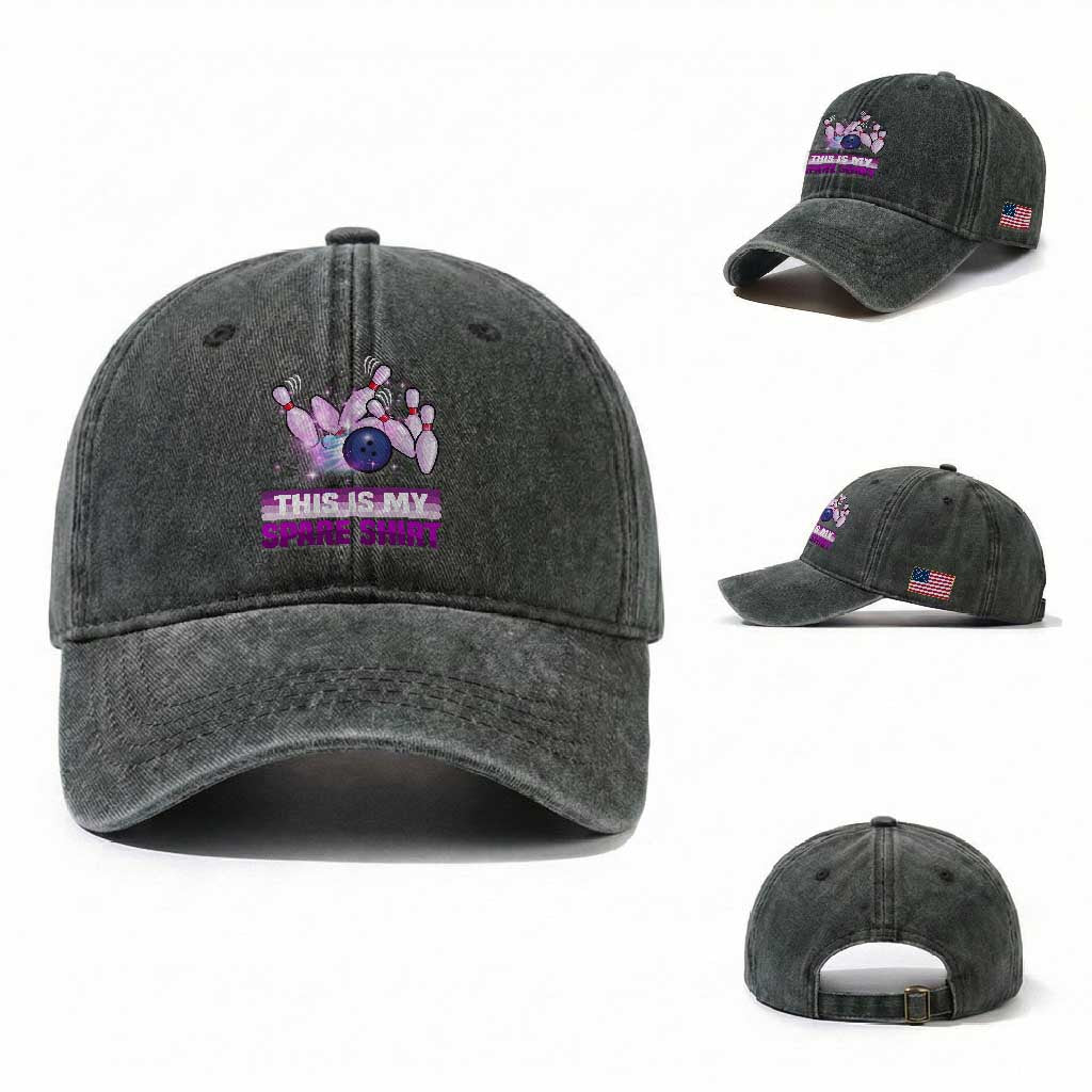 Funny Bowling Lover Washed Cotton Baseball Cap This Is My Spare Shirt Quote TS12 Washed Cap Universal Fit Dark Green Print Your Wear