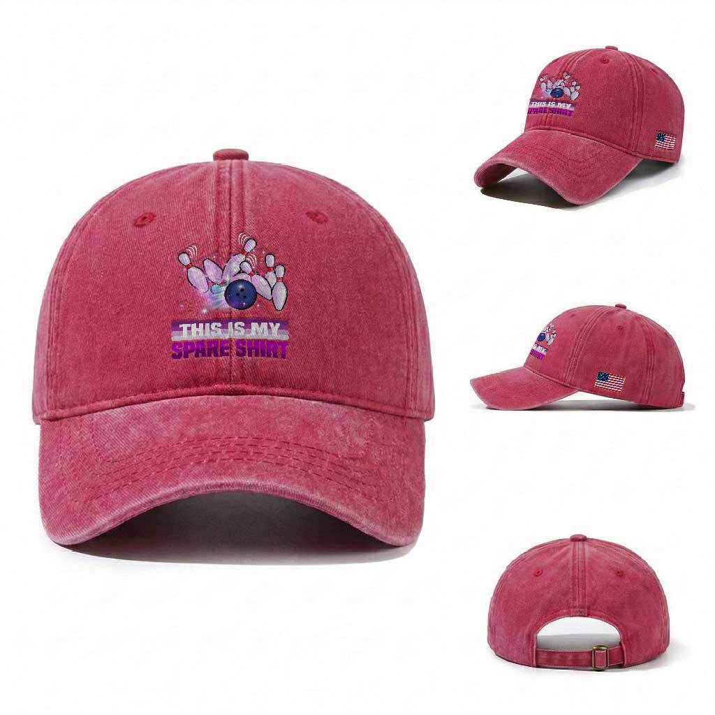 Funny Bowling Lover Washed Cotton Baseball Cap This Is My Spare Shirt Quote TS12 Washed Cap Universal Fit Red Print Your Wear