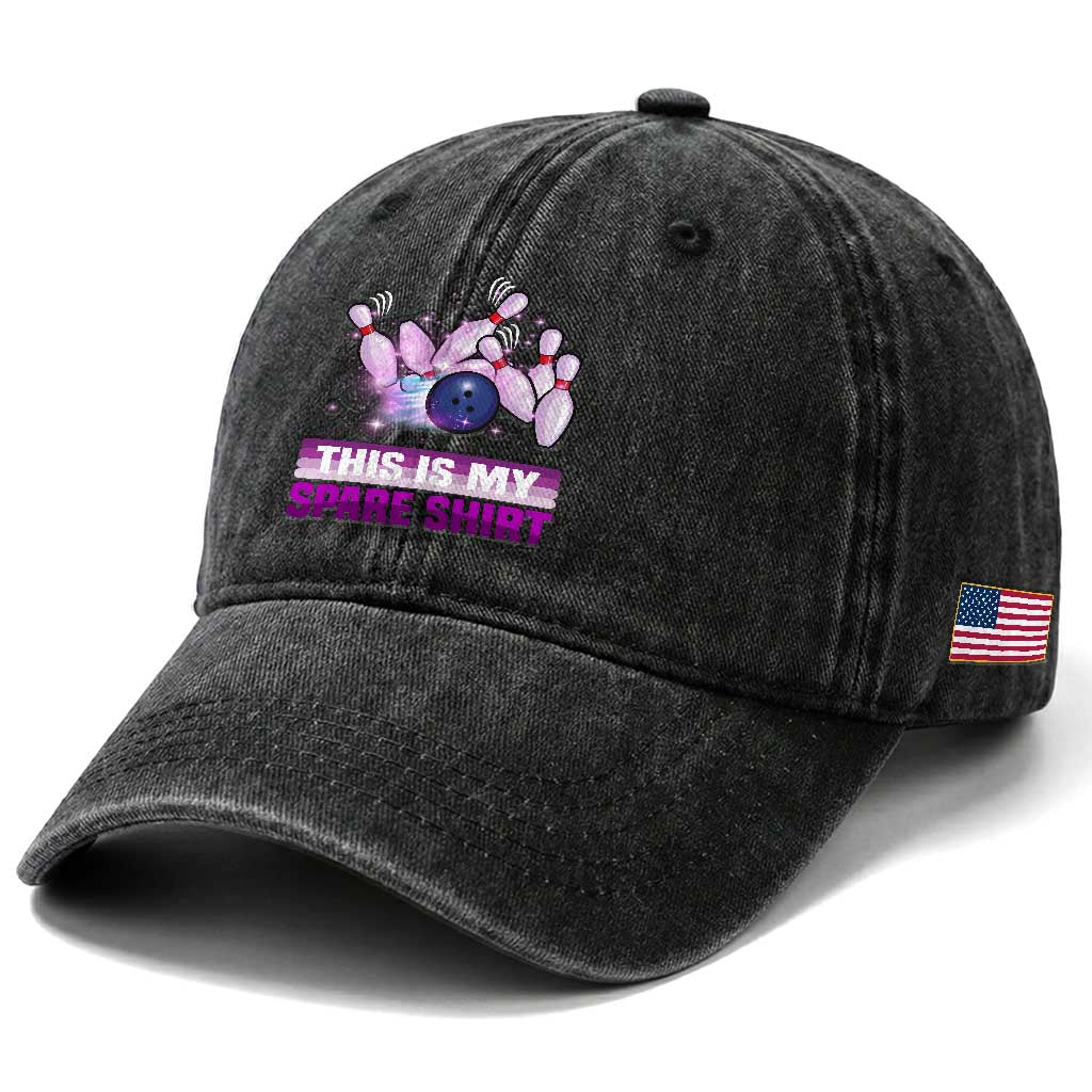 Funny Bowling Lover Washed Cotton Baseball Cap This Is My Spare Shirt Quote TS12 Print Your Wear